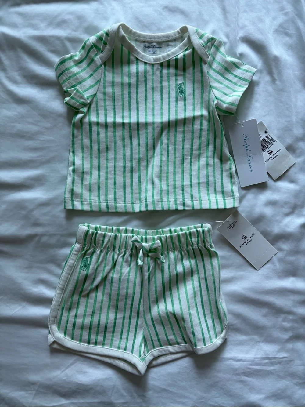 Ralph Lauren Green Striped Cotton Jersey Tee & Short Set